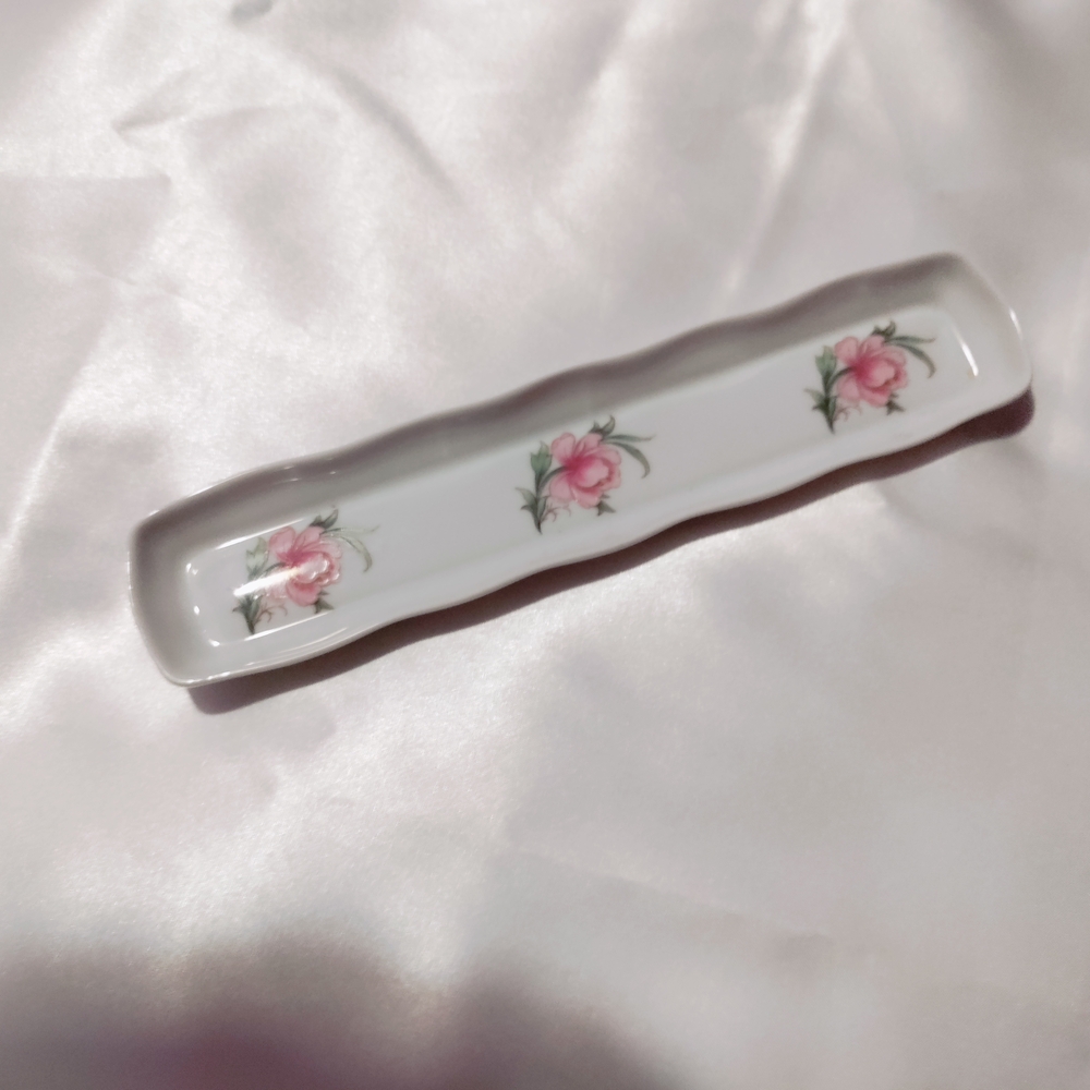Porcelain Floral Tray with Pink Rose Motif
